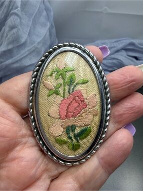 Antique Needle point Frame Brooch